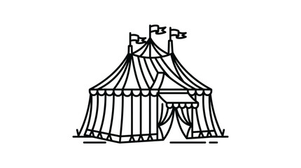 Detailed striped circus tent with flags line art. © rita ambarwati