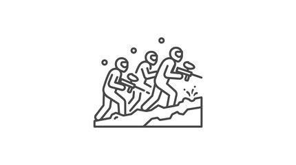 Paintball team advancing up a rugged hillside line art. © rita ambarwati