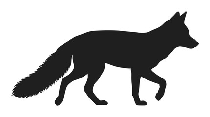 Fototapeta premium Simple black vector silhouette of a majestic wild fox walking across a clean white background showing elegant posture and sharp outlines in a minimalist style