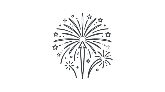 Single firework burst line art icon with stars.