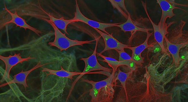 Fluorescence microscopy showing cellular structure and nuclei