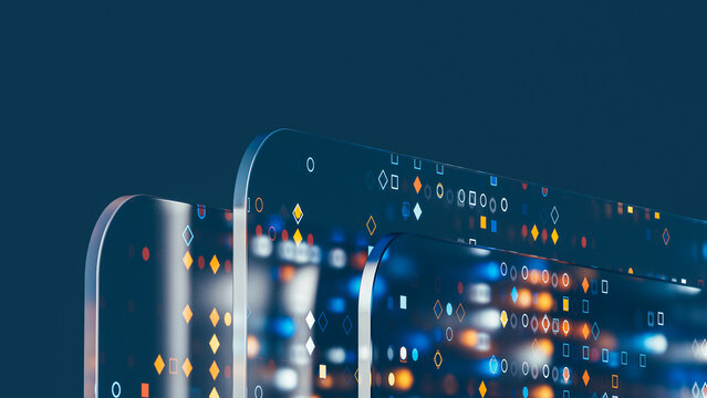 Modern design with glass and data highlights in a technological space