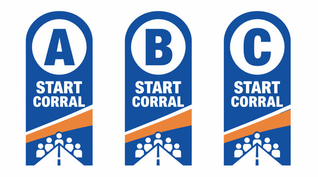 Set collection of start corral graphic elements with letters A, B, C and people icons