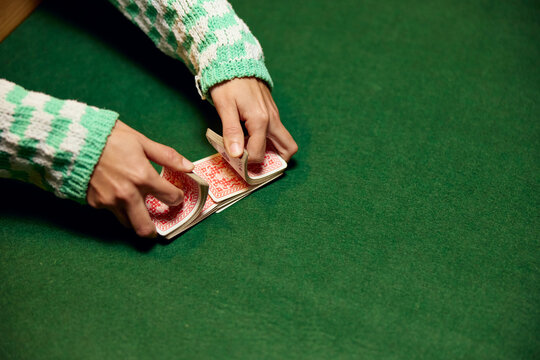 Woman mixing cards