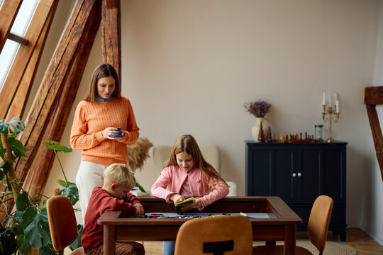 Children Play games at the table 