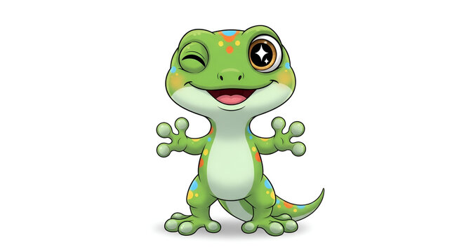 Cute green gecko cartoon with a cheerful wink and friendly smile. Perfect for mascots, kids education, stickers, storybooks, and creative design projects.