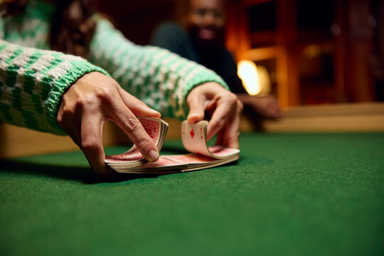 Woman shuffling cards