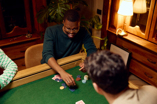 Man makes a call in a poker game.
