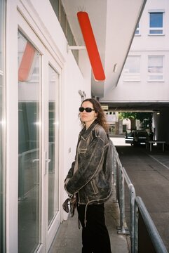 Urban Portrait in Leather Jacket on 35mm Film