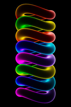 Glowing Neon Rainbow Spiral Abstract Art With Colorful 3D Light Tubes