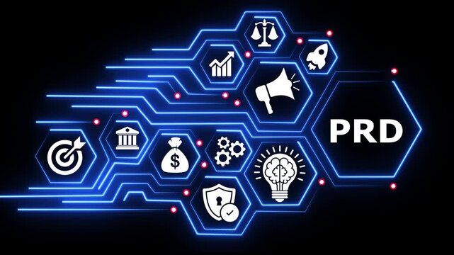 Neon digital prd document business strategy icon motion graphic.