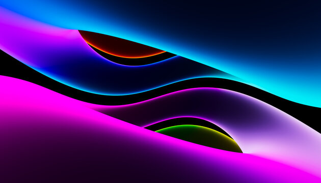 Glowing Neon Rainbow Spiral Abstract Art With Colorful 3D Light Tubes
