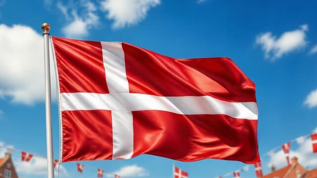 Waving Denmark Flag Silk Fabric Animation for Constitution Day
