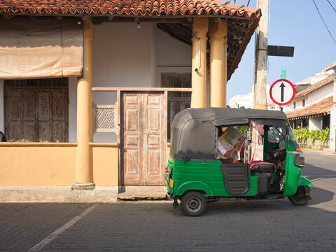 Tuk-Tuk Parks Near Old Building on City Street, Galle Fort, Sri Lanka