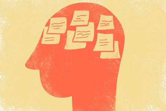 Human head with sticky notes 