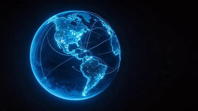 Glowing blue globe with network connections