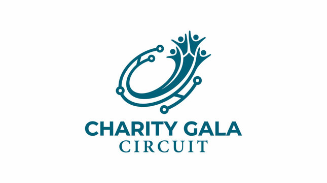 Charity gala circuit logo with abstract human figures and circuit elements