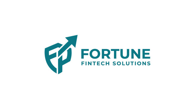 Fintech logo with shield and upward arrow, representing growth and security.