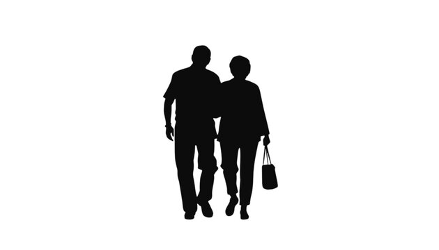 Couple walking together depicts a classic silhouette of an elderly pair enjoying their time outdoors.