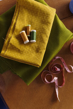 Fabric on the table ready for sewing