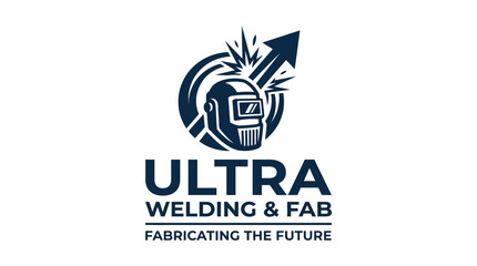 Fototapeta premium Welding helmet graphic with upward arrow and sparks, symbolizing industry growth and innovation.