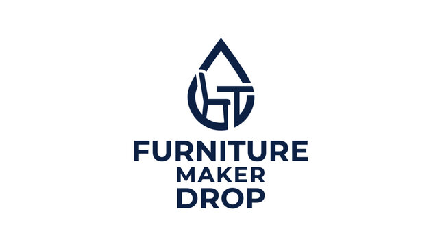Vector logo for furniture maker featuring chair and table inside water drop