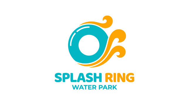 Vector logo for a water park with a swimming ring and waves, clean graphic design.
