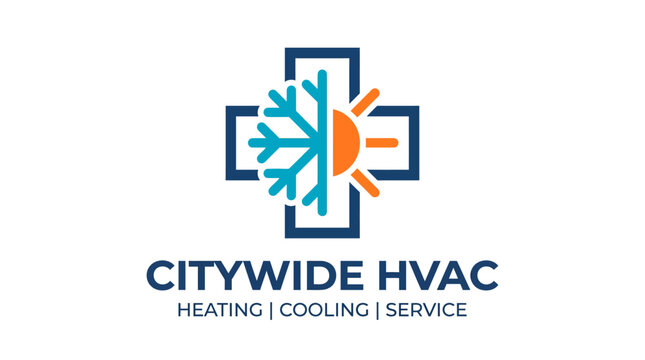 HVAC service logo with snowflake and sun elements on cross shape