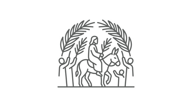 Palm Sunday Jesus entering Jerusalem on donkey line icon