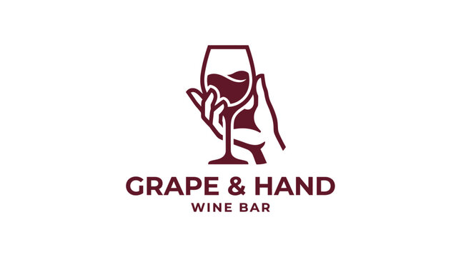 Vector logo of a hand holding a wine glass with the text "GRAPE & HAND WINE BAR"