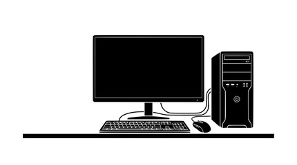 Fototapeta premium Minimalist Black and White Desktop Computer Silhouette Illustration