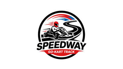 Go-kart track logo design with driver on winding road and speed lines © AR99