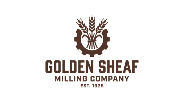 Wheat sheaf in gear logo for milling company, retro graphic element