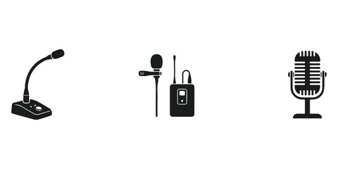 Three microphones icon set for media and audio © MD ANOWAR HOSSAIN