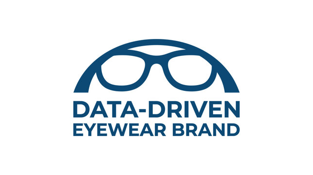 Modern vector logo for a data-driven eyewear brand featuring glasses and text.