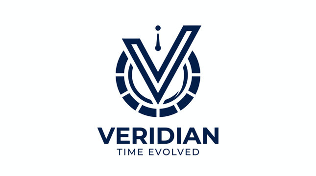 Modern V logo with circular element and text, simple vector graphic