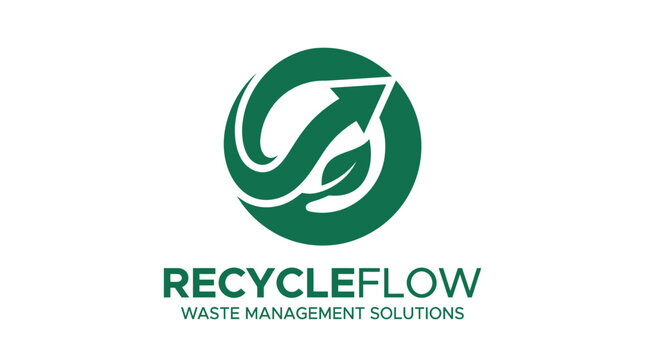Green recycling logo with leaf and arrow inside circle, representing sustainability and eco-friendly waste management