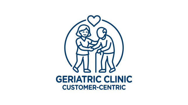 Geriatric clinic logo with caregiver and elderly person, customer-centric care concept