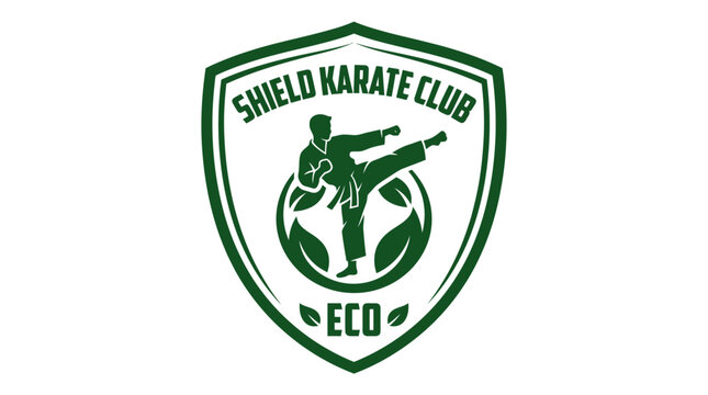 Eco Karate Club Shield Emblem with Martial Artist Silhouette