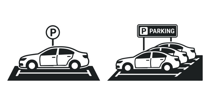 Car parked on parking space with sign