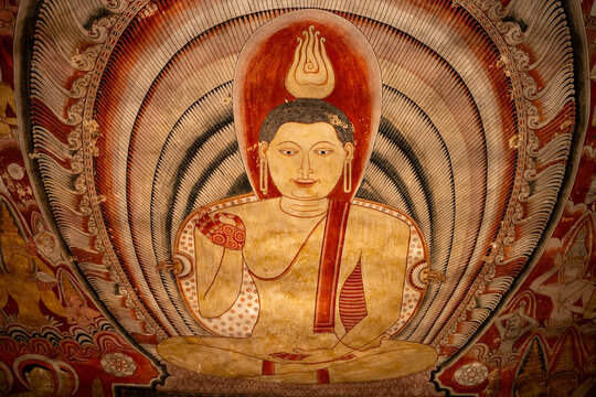 Buddha Painting in Dambulla Cave. Travel Sri Lanka, Asia