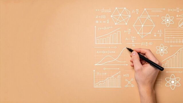 Hand writing mathematical equations on a board