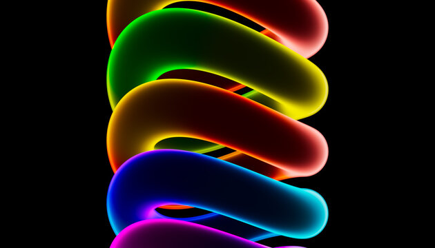 Glowing Neon Rainbow Spiral Abstract Art With Colorful 3D Light Tubes