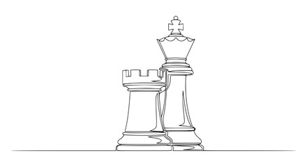 Obraz premium King and Rook Chess Pieces - Single Line Drawing