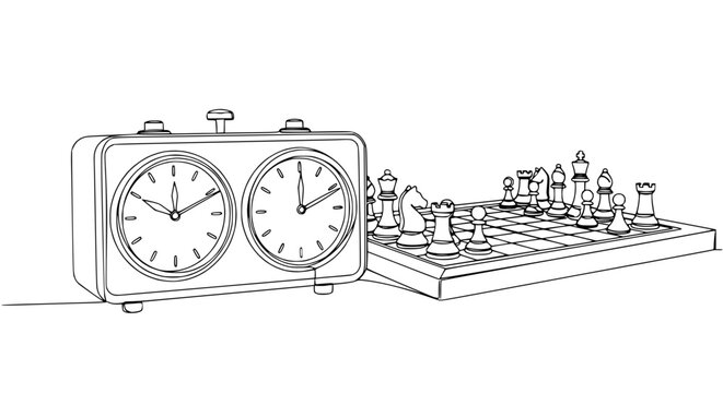 Chess Game Clock and Board with Pieces - Strategy and Time Management Concept