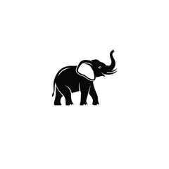 Obraz premium Stylized silhouette of an elephant with trunk raised on white background, keywords: elephant