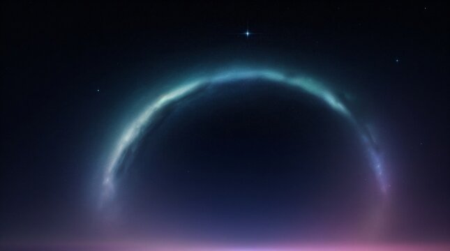 Ethereal cosmic arc with glowing starlight, deep space nebula, and mystical aurora effect in dark sky.