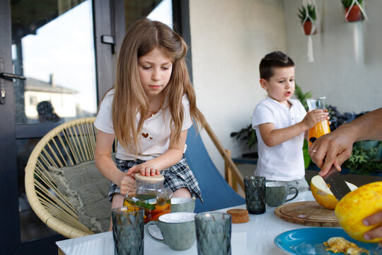 family spending time on the terrace