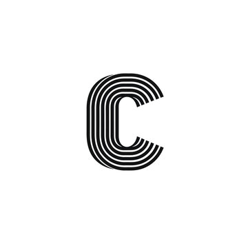 Stylized letter c with concentric black stripes on white background