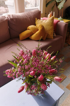 A bright pink bouquet